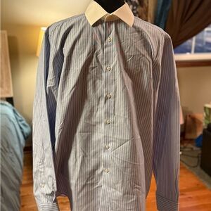 Calvin Klein Blue and White Striped Dress Shirt